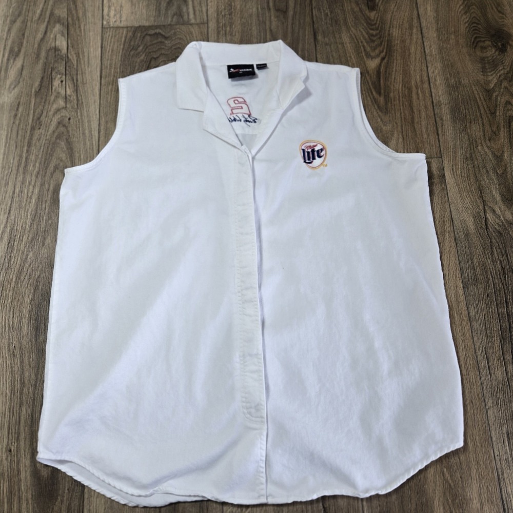 Chase Nascar Women's Rusty Wallace Miller Lite Racing Sleeveless White Shirt